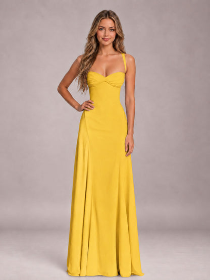 Mustard Yellow A-Line Sweetheart Sleeveless Floor-Length Bridesmaid Dress