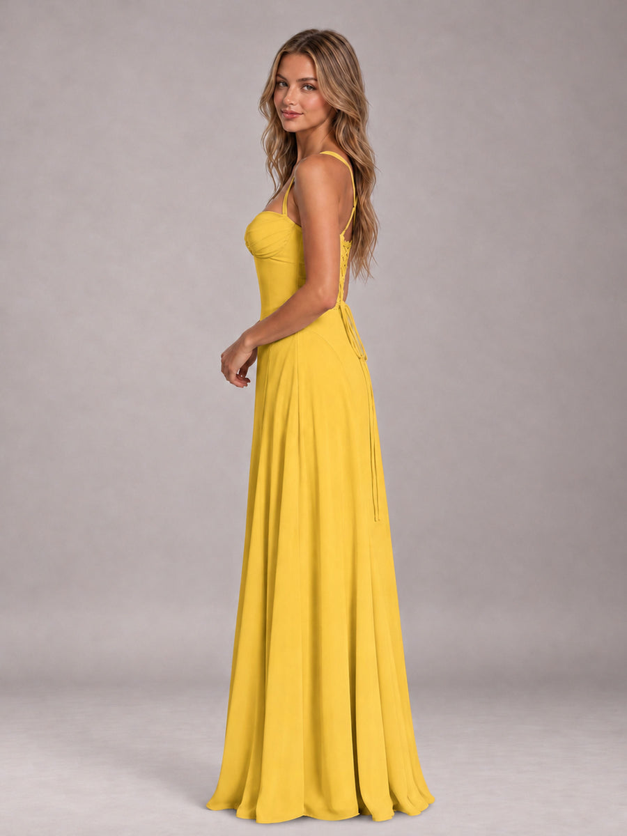 Mustard Yellow A-Line Sweetheart Sleeveless Floor-Length Bridesmaid Dress