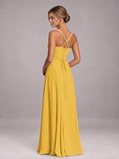 Mustard Yellow A-Line Sweetheart Sleeveless Floor-Length Bridesmaid Dress