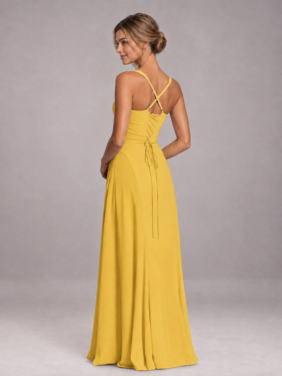 Mustard Yellow A-Line Sweetheart Sleeveless Floor-Length Bridesmaid Dress