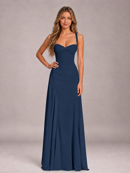 Navy Blue A-Line Sweetheart Sleeveless Floor-Length Bridesmaid Dress