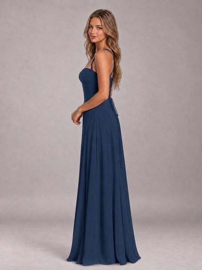Navy Blue A-Line Sweetheart Sleeveless Floor-Length Bridesmaid Dress