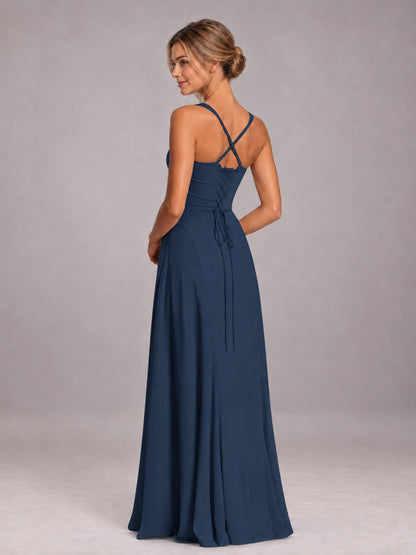 Navy Blue A-Line Sweetheart Sleeveless Floor-Length Bridesmaid Dress