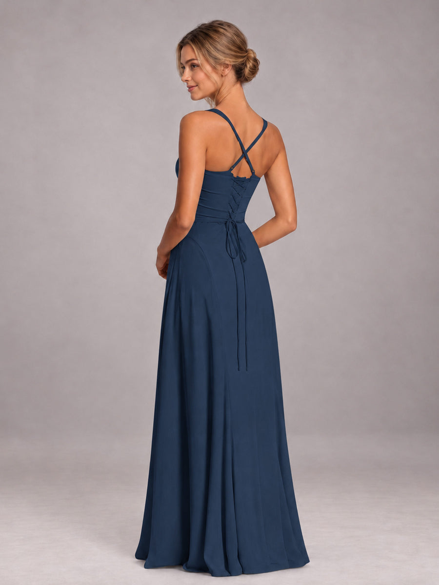 Navy Blue A-Line Sweetheart Sleeveless Floor-Length Bridesmaid Dress