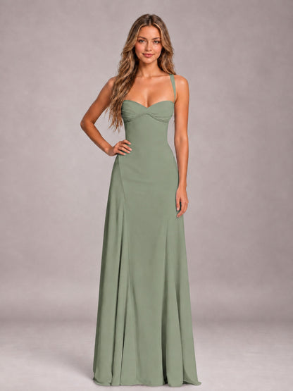 Olive Green A-Line Sweetheart Sleeveless Floor-Length Bridesmaid Dress