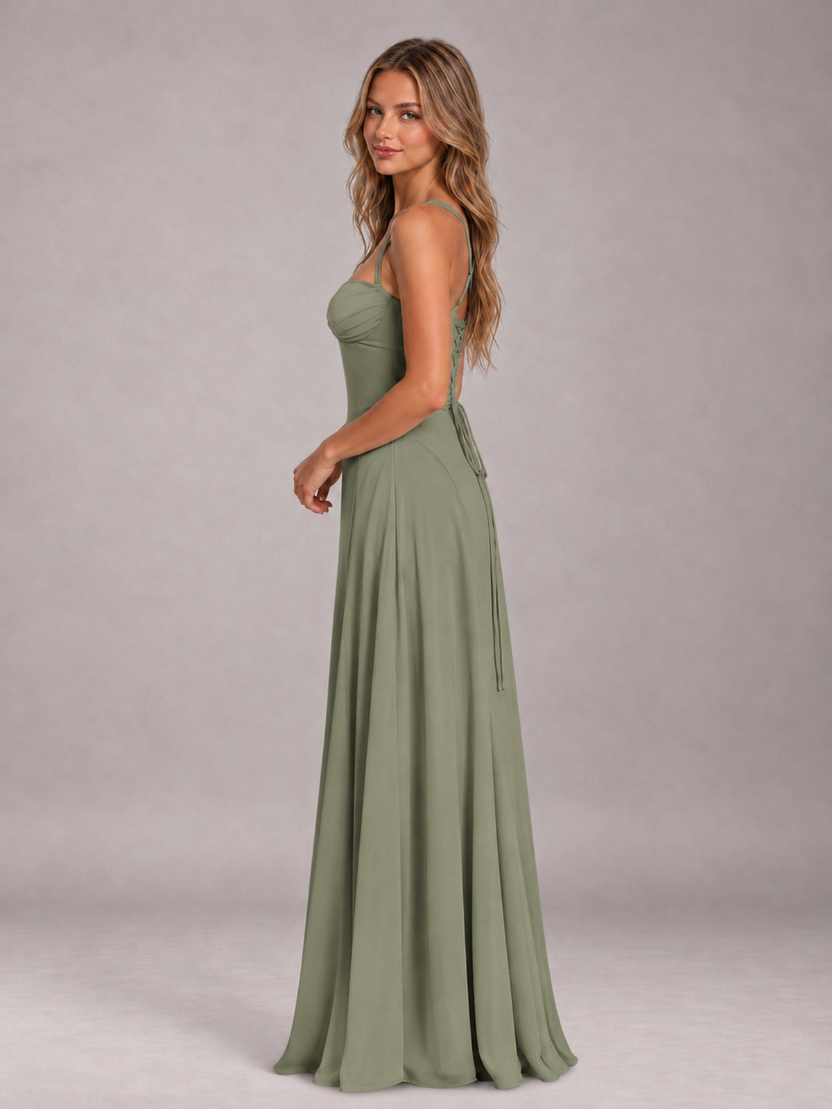 Olive Green A-Line Sweetheart Sleeveless Floor-Length Bridesmaid Dress