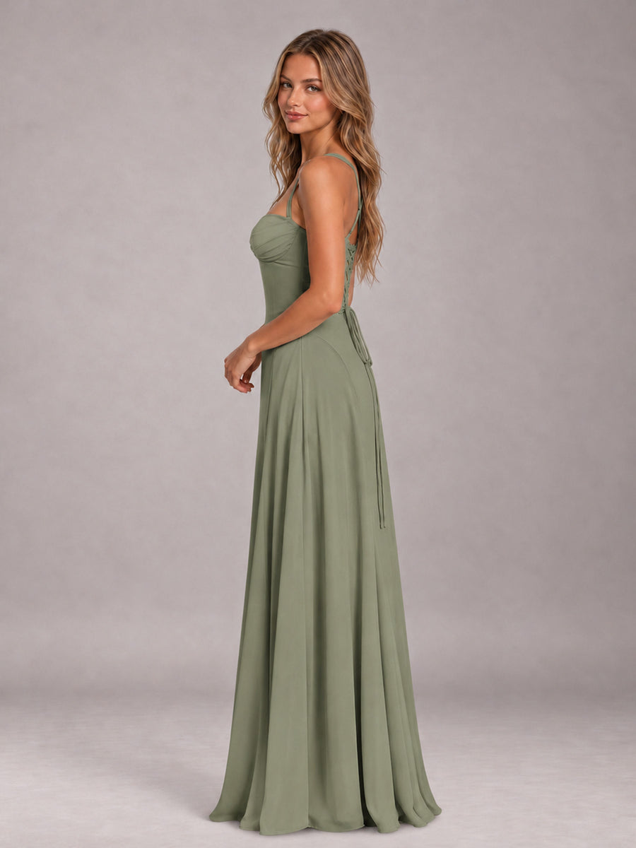 Olive Green A-Line Sweetheart Sleeveless Floor-Length Bridesmaid Dress