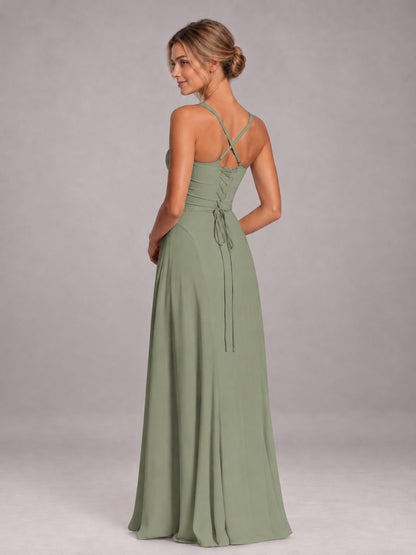 Olive Green A-Line Sweetheart Sleeveless Floor-Length Bridesmaid Dress