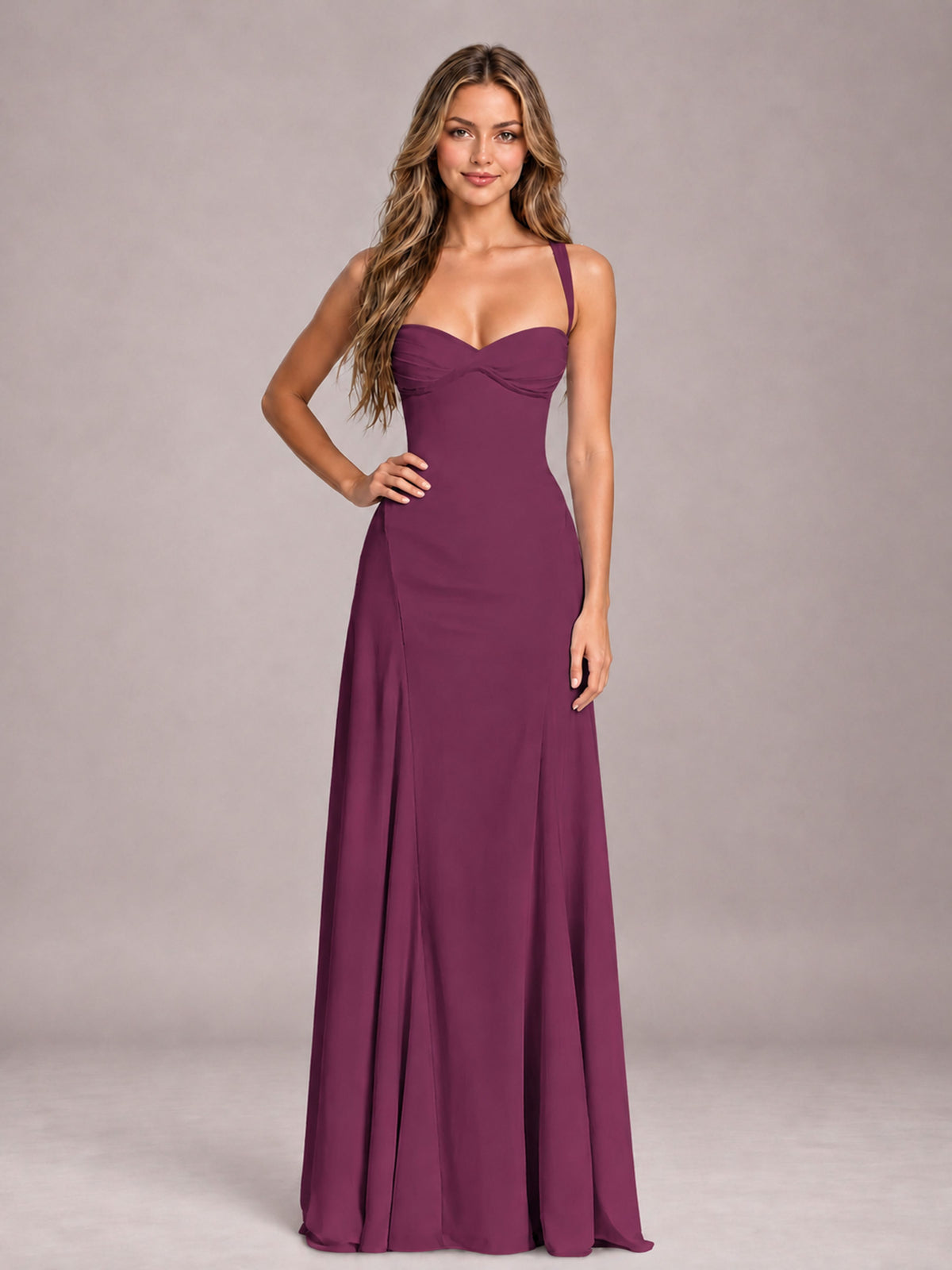 Plum A-Line Sweetheart Sleeveless Floor-Length Bridesmaid Dress