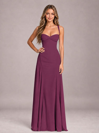 Plum A-Line Sweetheart Sleeveless Floor-Length Bridesmaid Dress