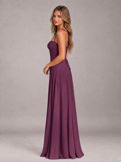 Plum A-Line Sweetheart Sleeveless Floor-Length Bridesmaid Dress