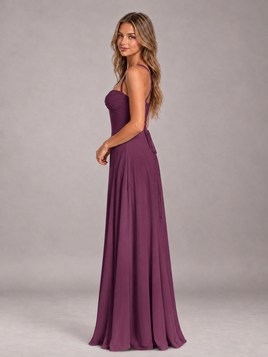 Plum A-Line Sweetheart Sleeveless Floor-Length Bridesmaid Dress