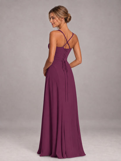 Plum A-Line Sweetheart Sleeveless Floor-Length Bridesmaid Dress