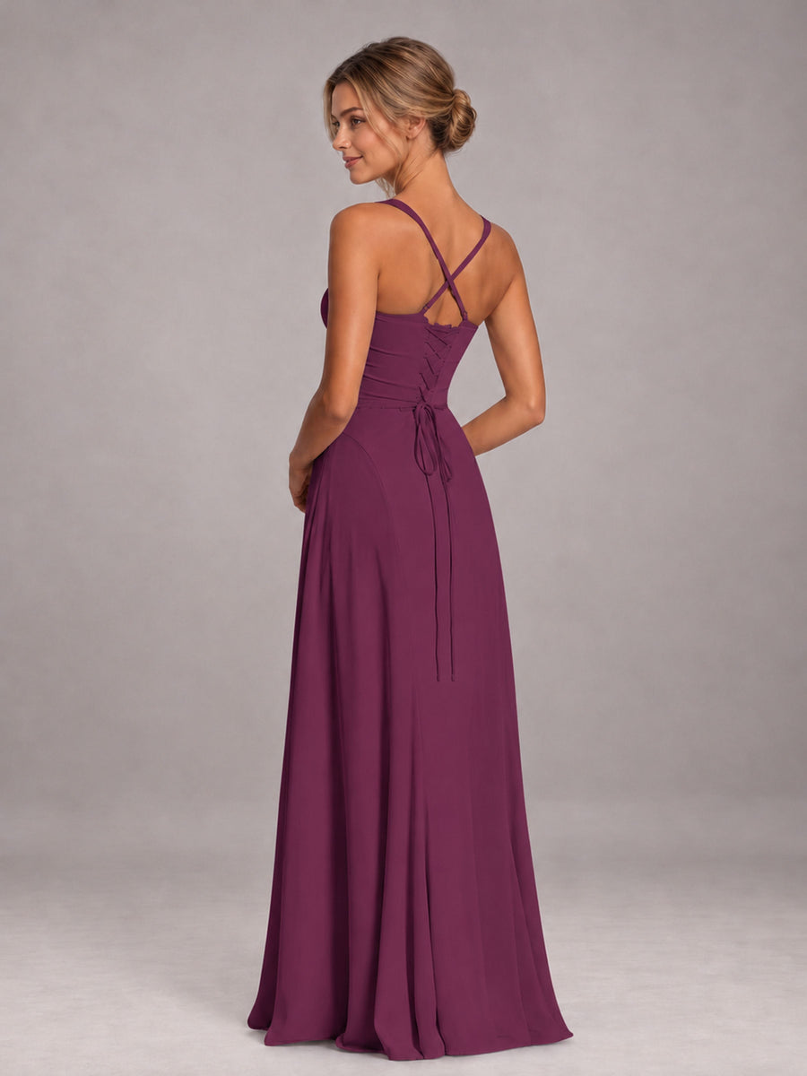 Plum A-Line Sweetheart Sleeveless Floor-Length Bridesmaid Dress