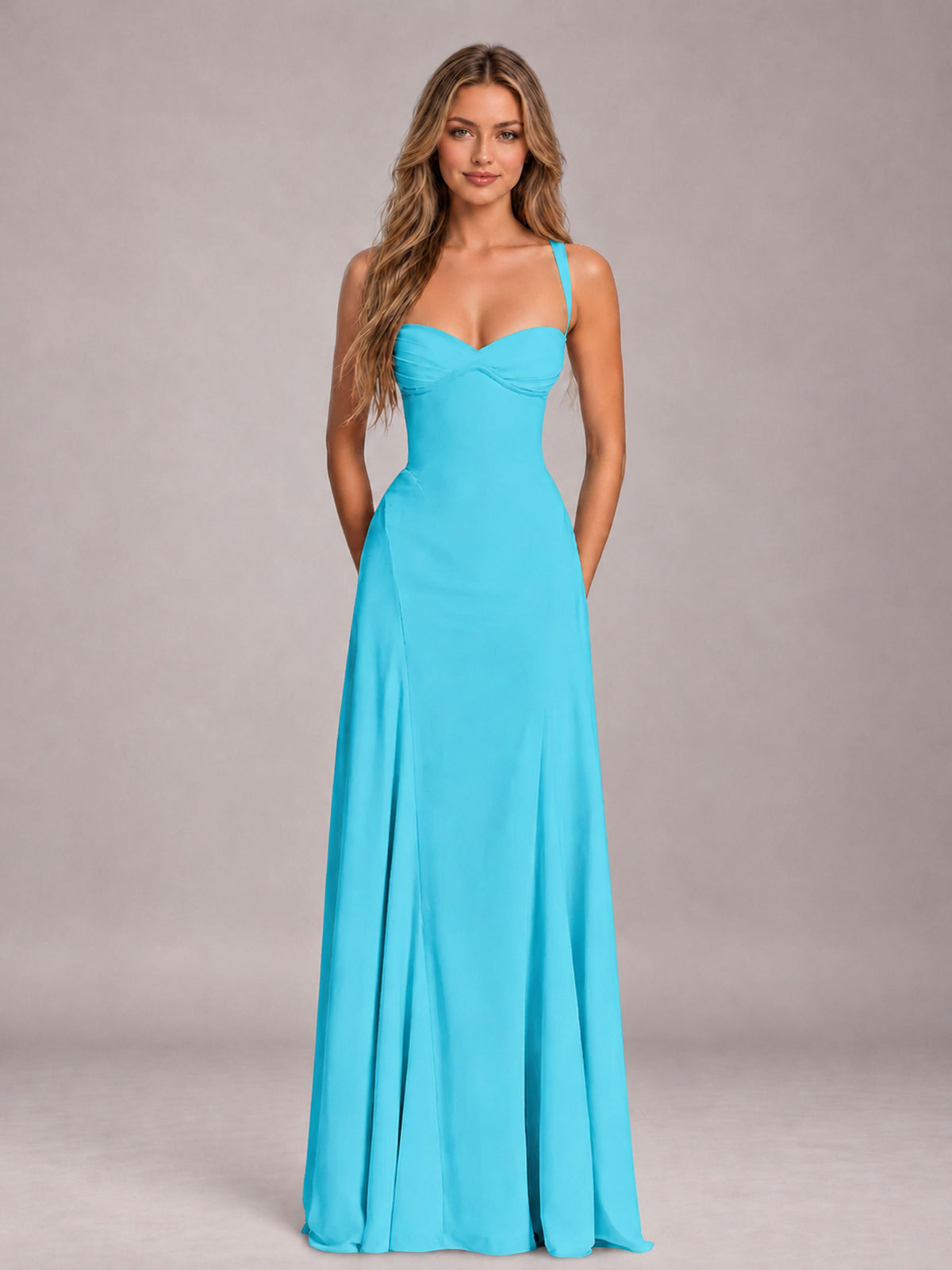 Pool A-Line Sweetheart Sleeveless Floor-Length Bridesmaid Dress