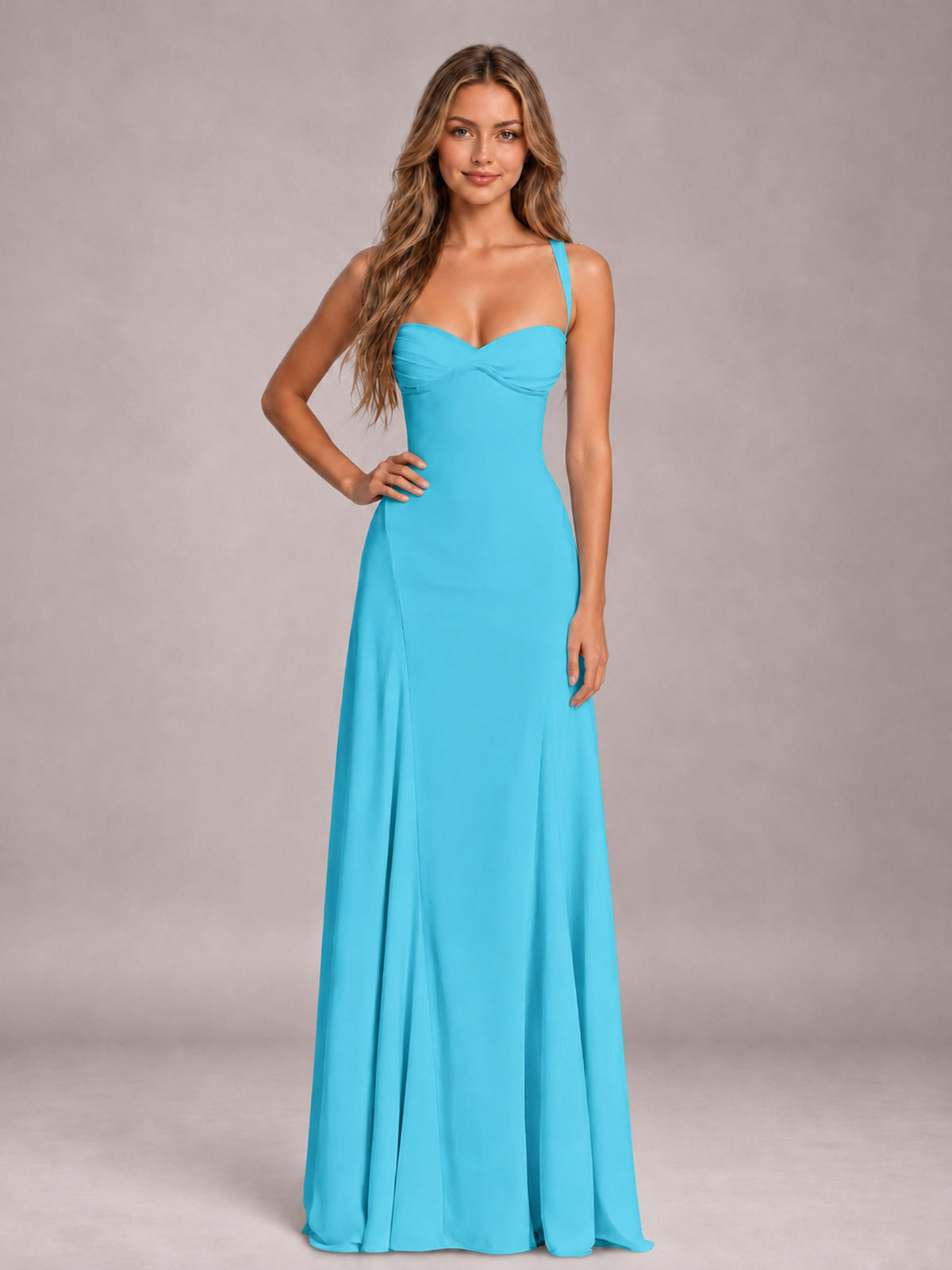 Pool A-Line Sweetheart Sleeveless Floor-Length Bridesmaid Dress