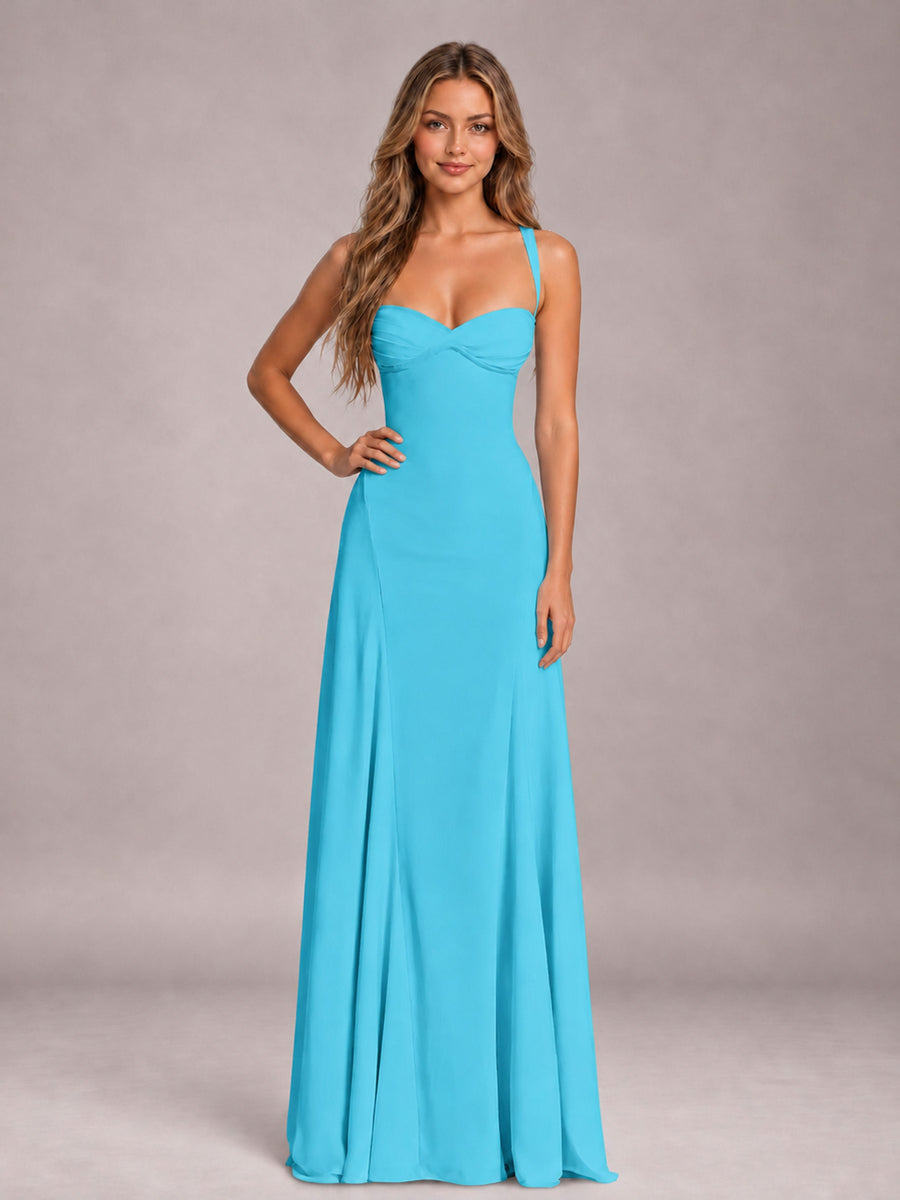 Pool A-Line Sweetheart Sleeveless Floor-Length Bridesmaid Dress