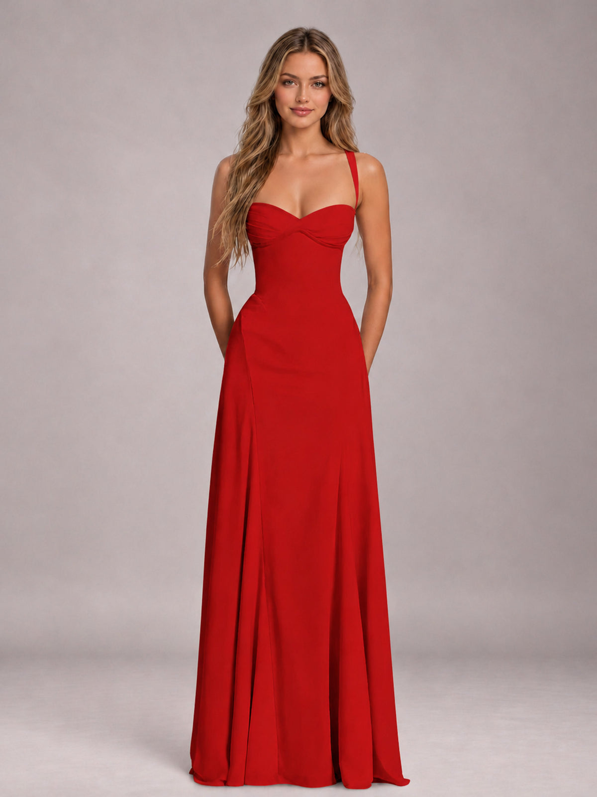 Red A-Line Sweetheart Sleeveless Floor-Length Bridesmaid Dress