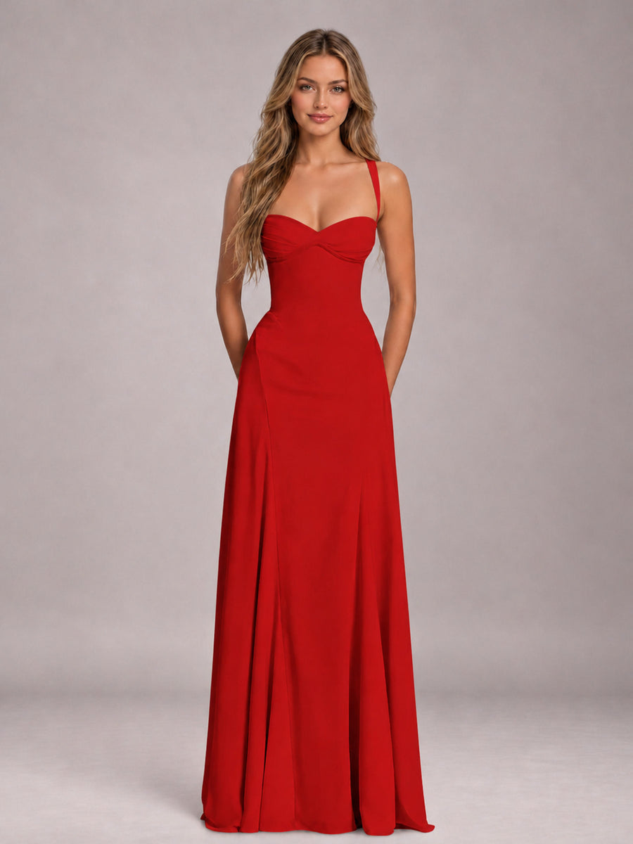 Red A-Line Sweetheart Sleeveless Floor-Length Bridesmaid Dress