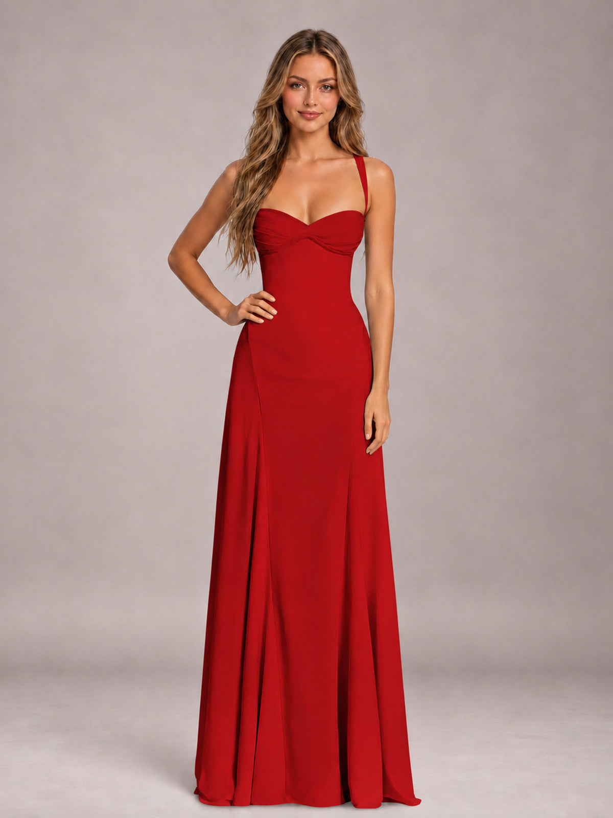 Red A-Line Sweetheart Sleeveless Floor-Length Bridesmaid Dress
