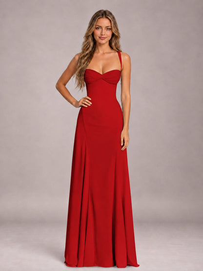 Red A-Line Sweetheart Sleeveless Floor-Length Bridesmaid Dress