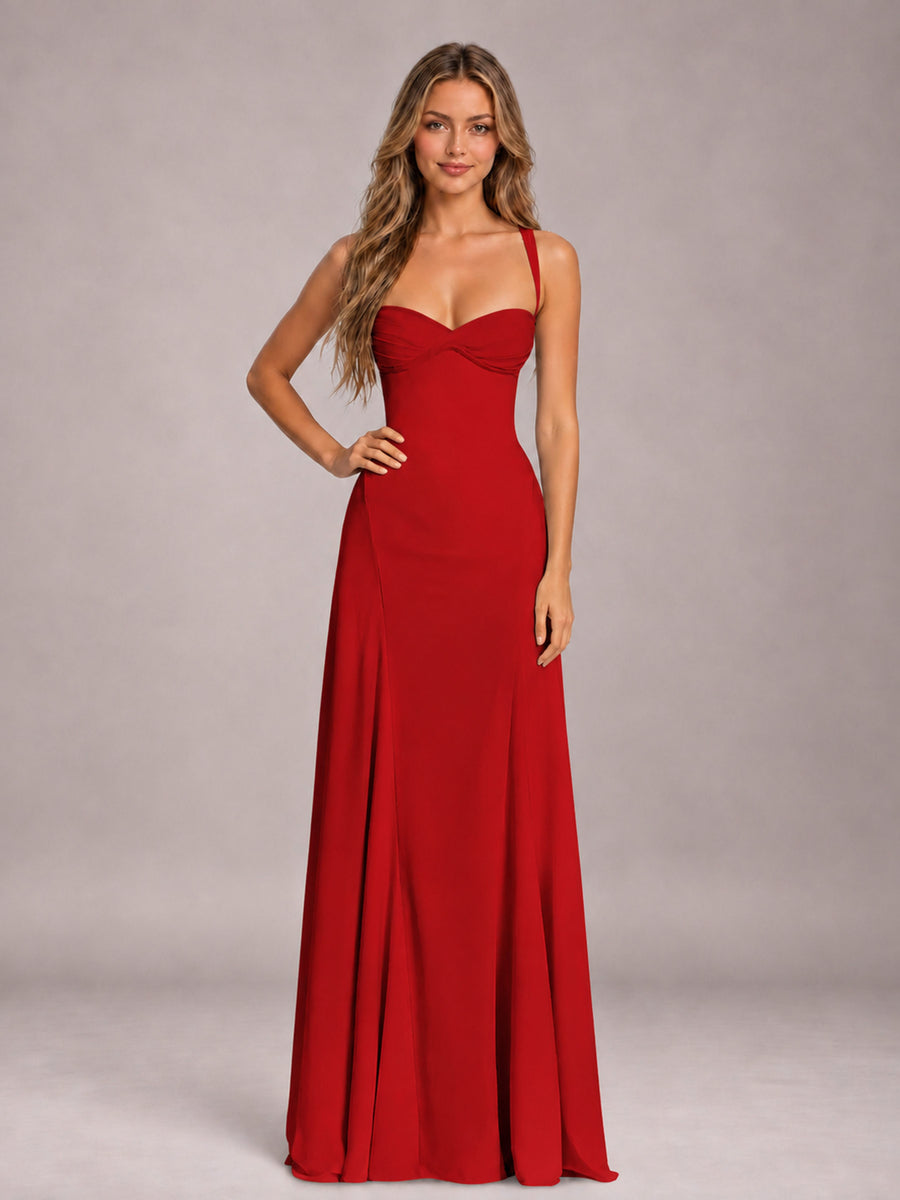 Red A-Line Sweetheart Sleeveless Floor-Length Bridesmaid Dress