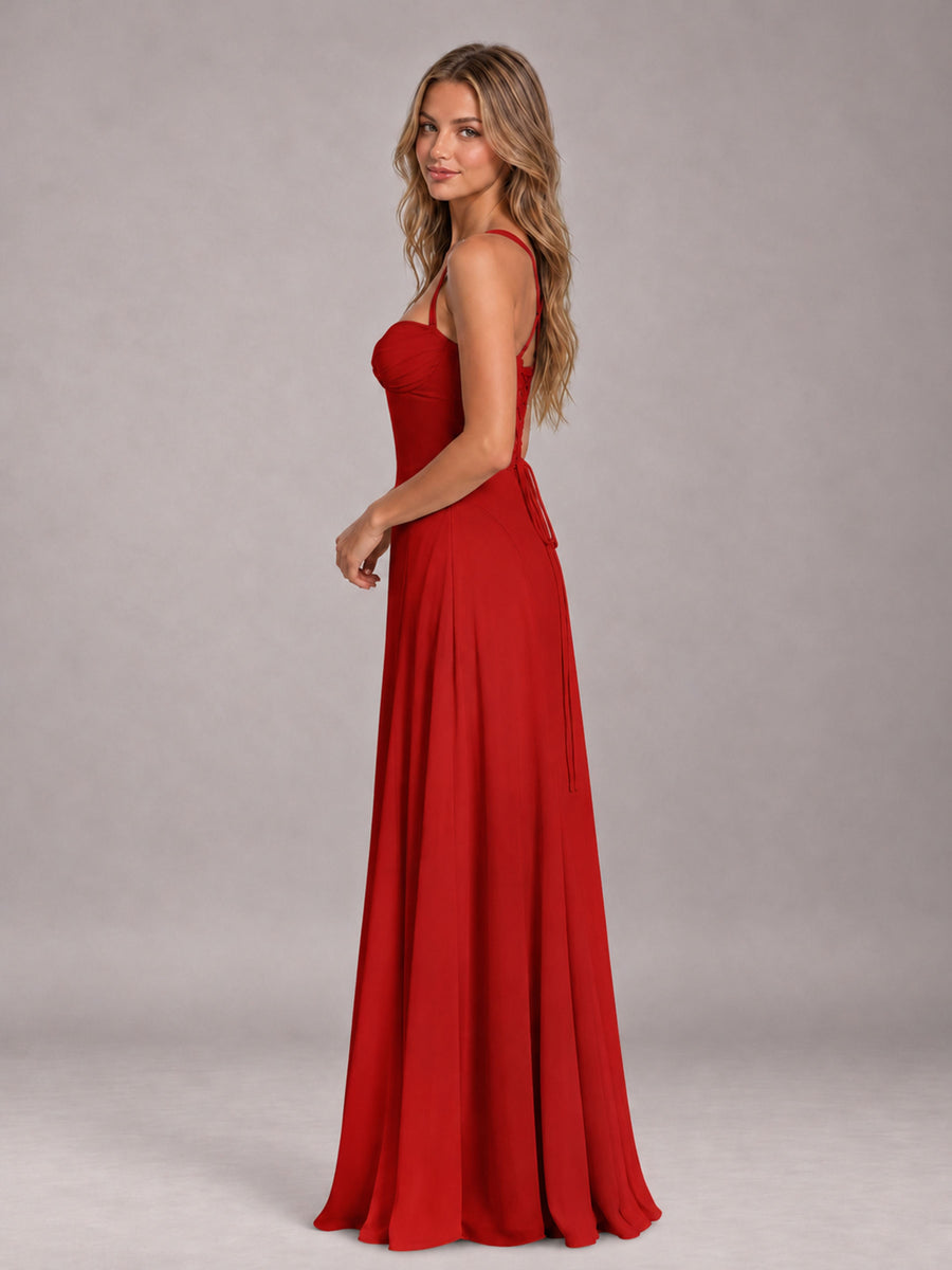 Red A-Line Sweetheart Sleeveless Floor-Length Bridesmaid Dress