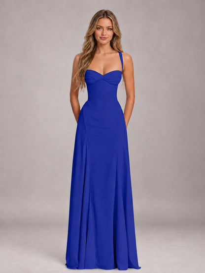 Royal Blue A-Line Sweetheart Sleeveless Floor-Length Bridesmaid Dress
