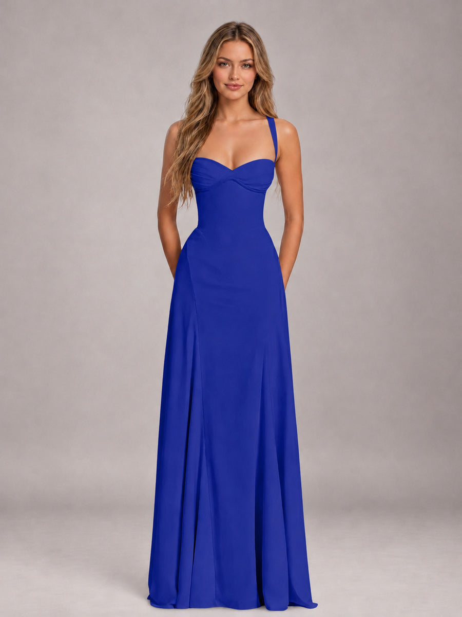 Royal Blue A-Line Sweetheart Sleeveless Floor-Length Bridesmaid Dress
