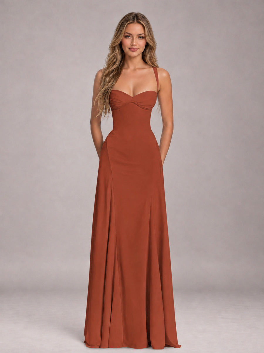 Rust A-Line Sweetheart Sleeveless Floor-Length Bridesmaid Dress