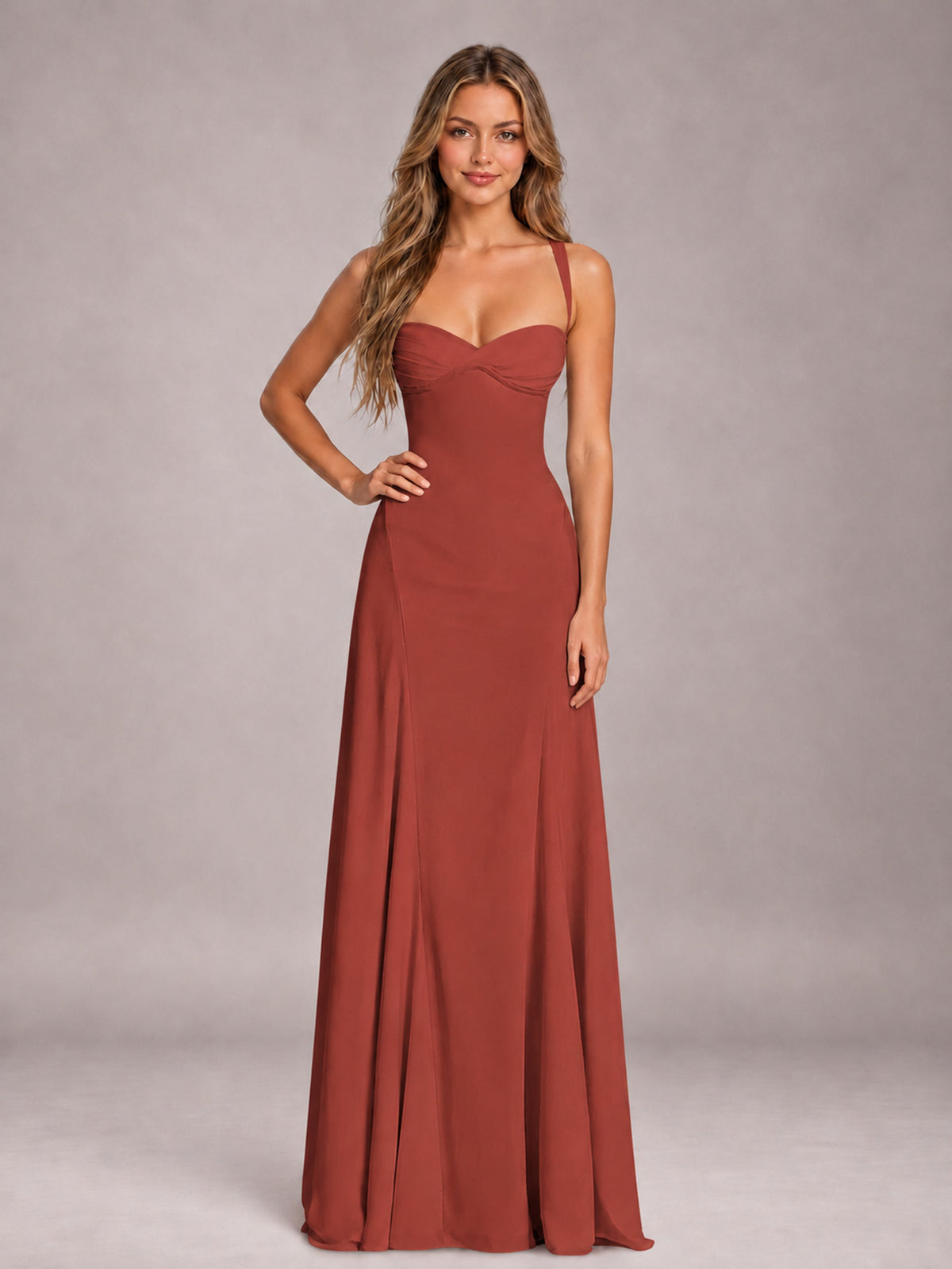 Rust A-Line Sweetheart Sleeveless Floor-Length Bridesmaid Dress