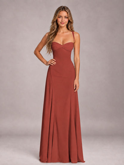 Rust A-Line Sweetheart Sleeveless Floor-Length Bridesmaid Dress