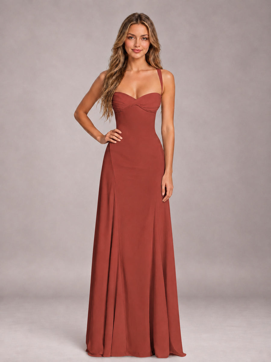 Rust A-Line Sweetheart Sleeveless Floor-Length Bridesmaid Dress