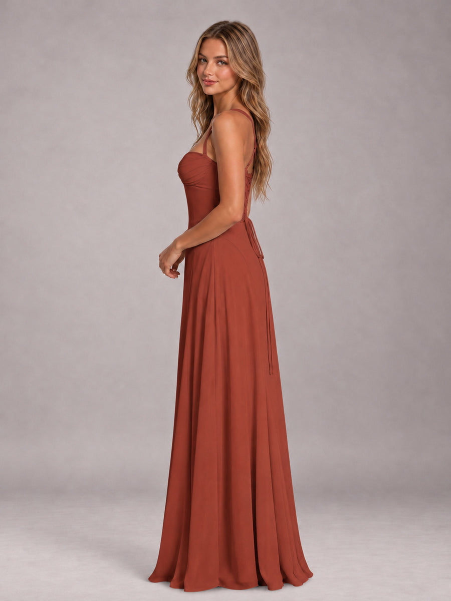 Rust A-Line Sweetheart Sleeveless Floor-Length Bridesmaid Dress