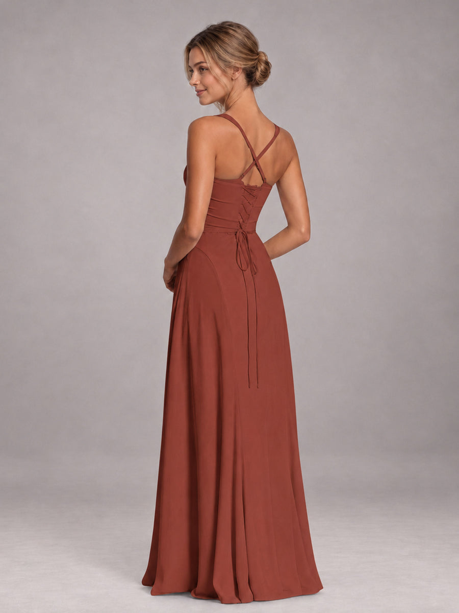 Rust A-Line Sweetheart Sleeveless Floor-Length Bridesmaid Dress