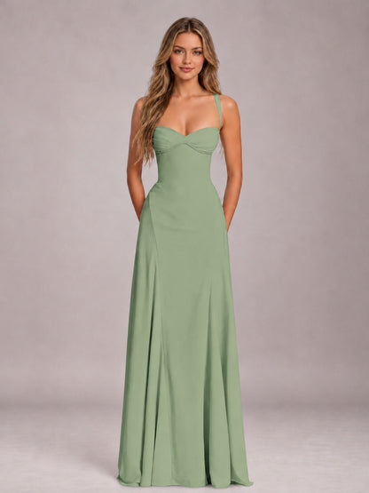 Sage Green A-Line Sweetheart Sleeveless Floor-Length Bridesmaid Dress