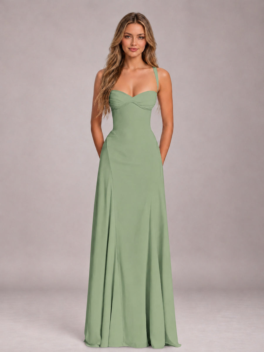 Sage Green A-Line Sweetheart Sleeveless Floor-Length Bridesmaid Dress