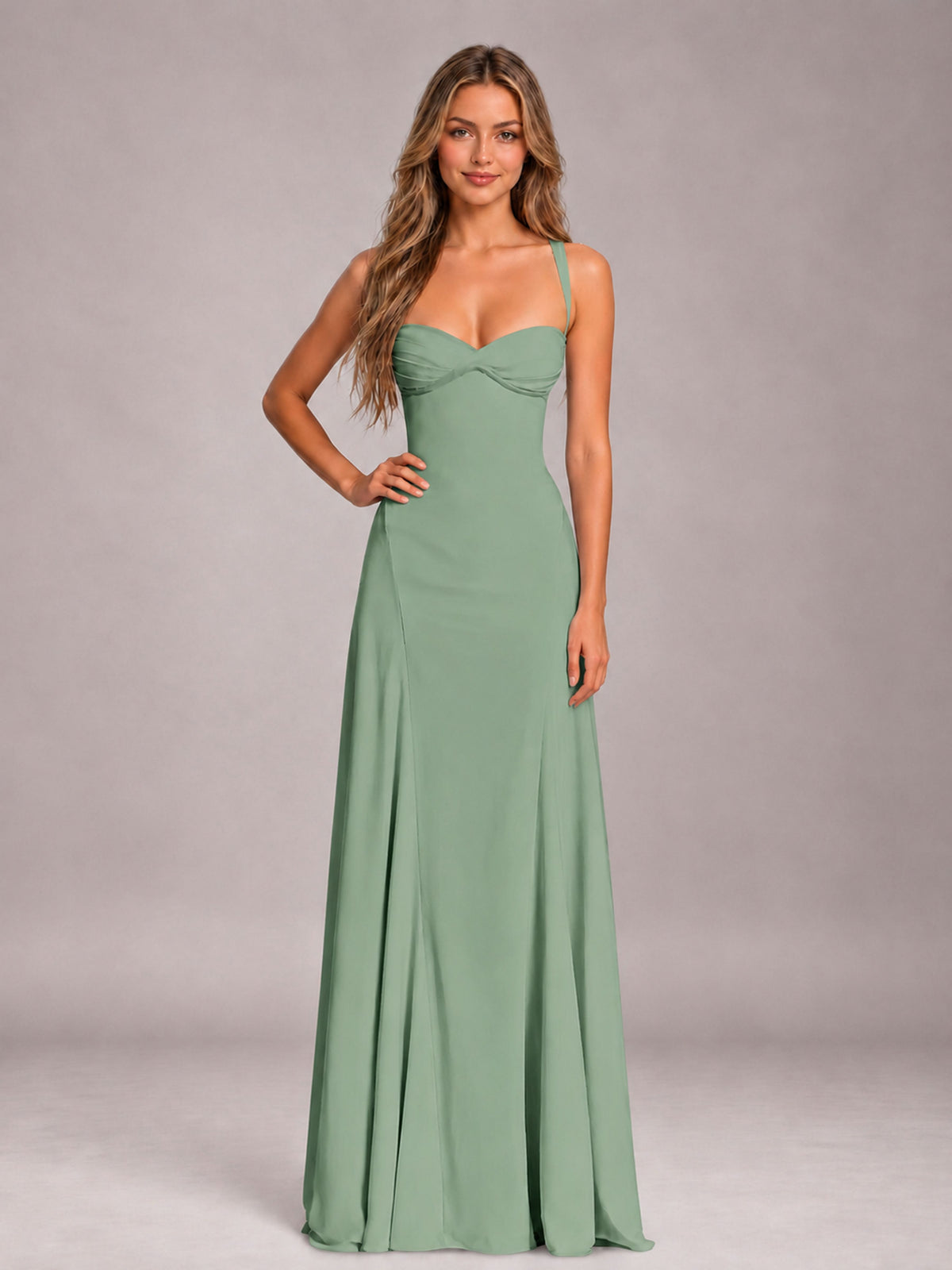 Sage Green A-Line Sweetheart Sleeveless Floor-Length Bridesmaid Dress