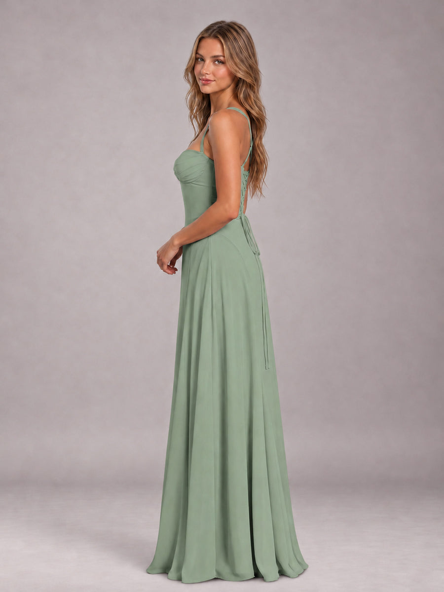 Sage Green A-Line Sweetheart Sleeveless Floor-Length Bridesmaid Dress
