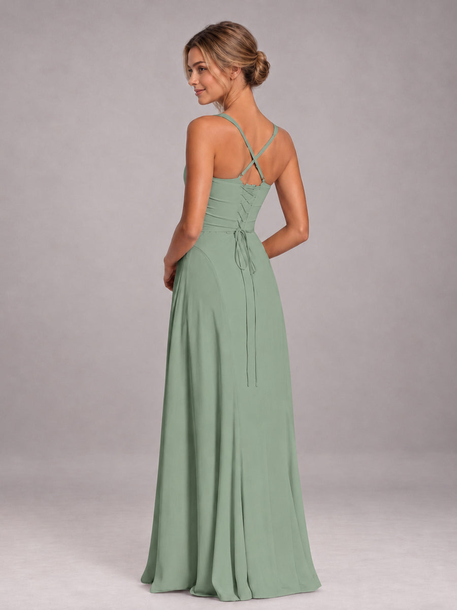 Sage Green A-Line Sweetheart Sleeveless Floor-Length Bridesmaid Dress