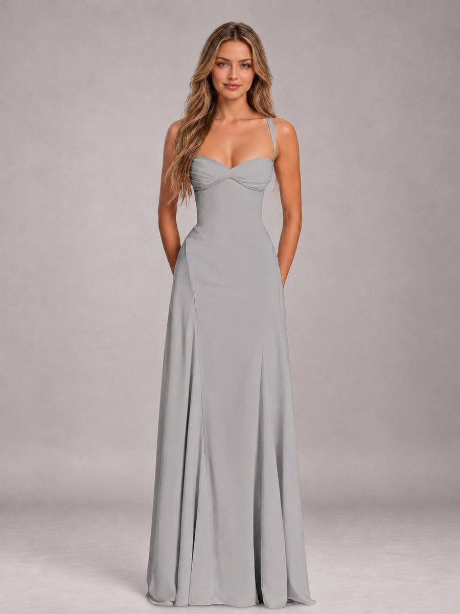 Silver A-Line Sweetheart Sleeveless Floor-Length Bridesmaid Dress