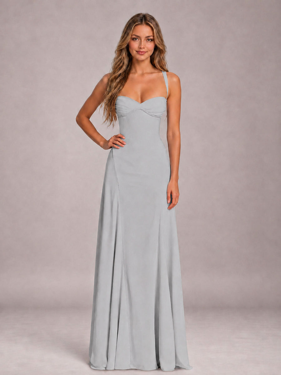 Silver A-Line Sweetheart Sleeveless Floor-Length Bridesmaid Dress