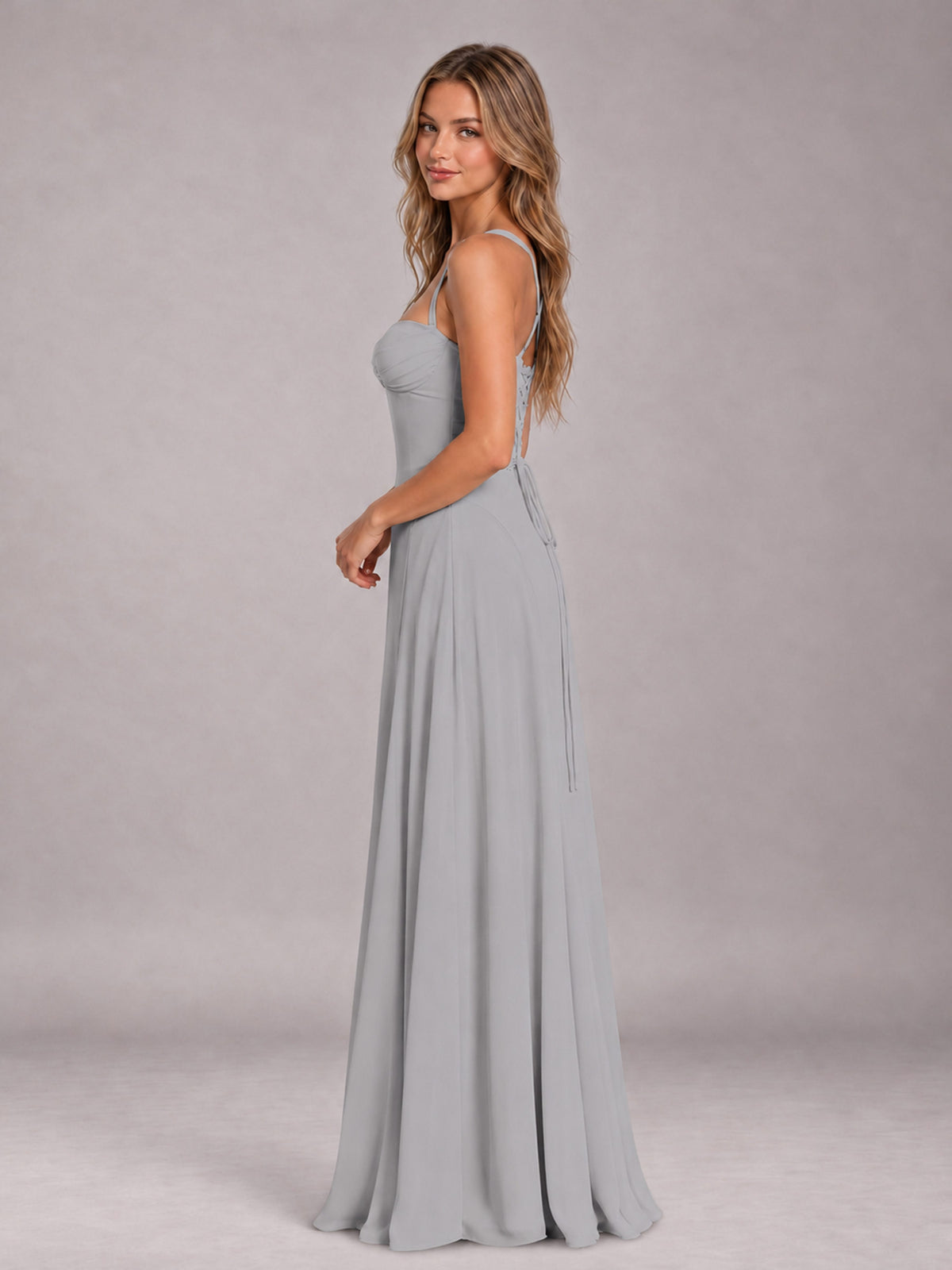 Silver A-Line Sweetheart Sleeveless Floor-Length Bridesmaid Dress
