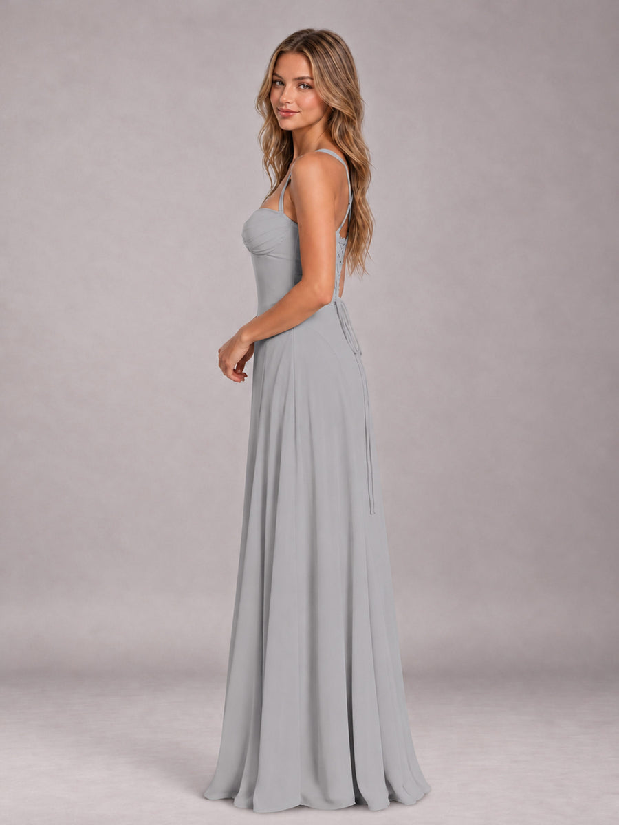Silver A-Line Sweetheart Sleeveless Floor-Length Bridesmaid Dress