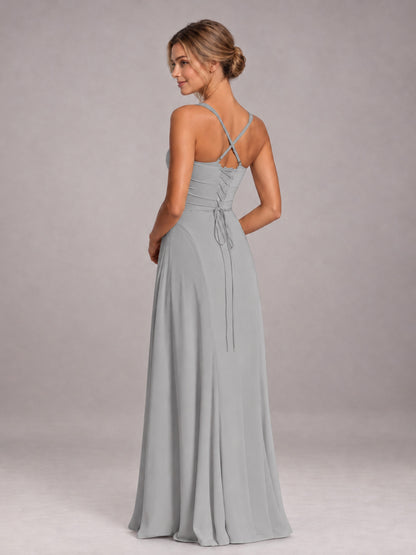 Silver A-Line Sweetheart Sleeveless Floor-Length Bridesmaid Dress