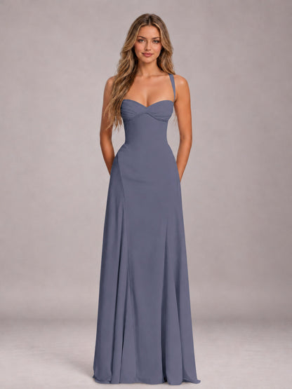 Stormy Blue A-Line Sweetheart Sleeveless Floor-Length Bridesmaid Dress