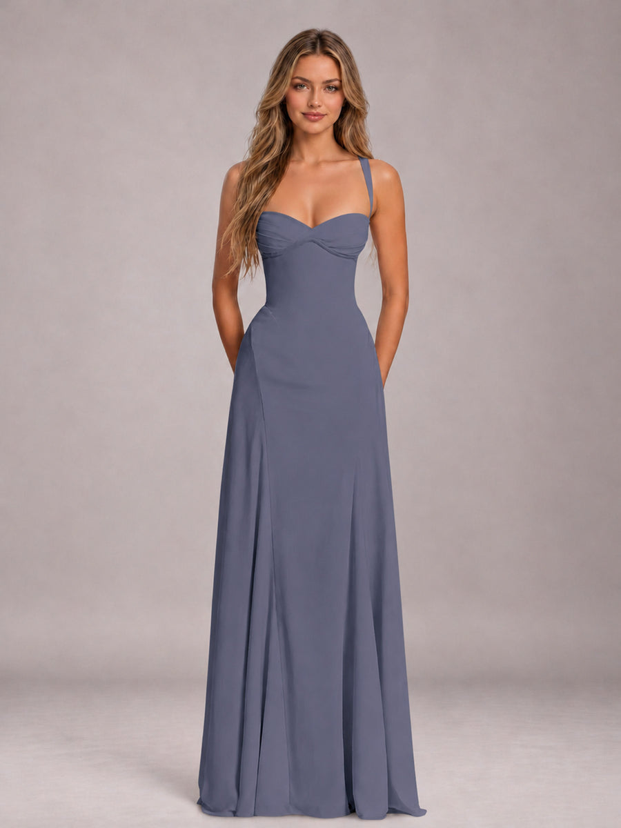 Stormy Blue A-Line Sweetheart Sleeveless Floor-Length Bridesmaid Dress