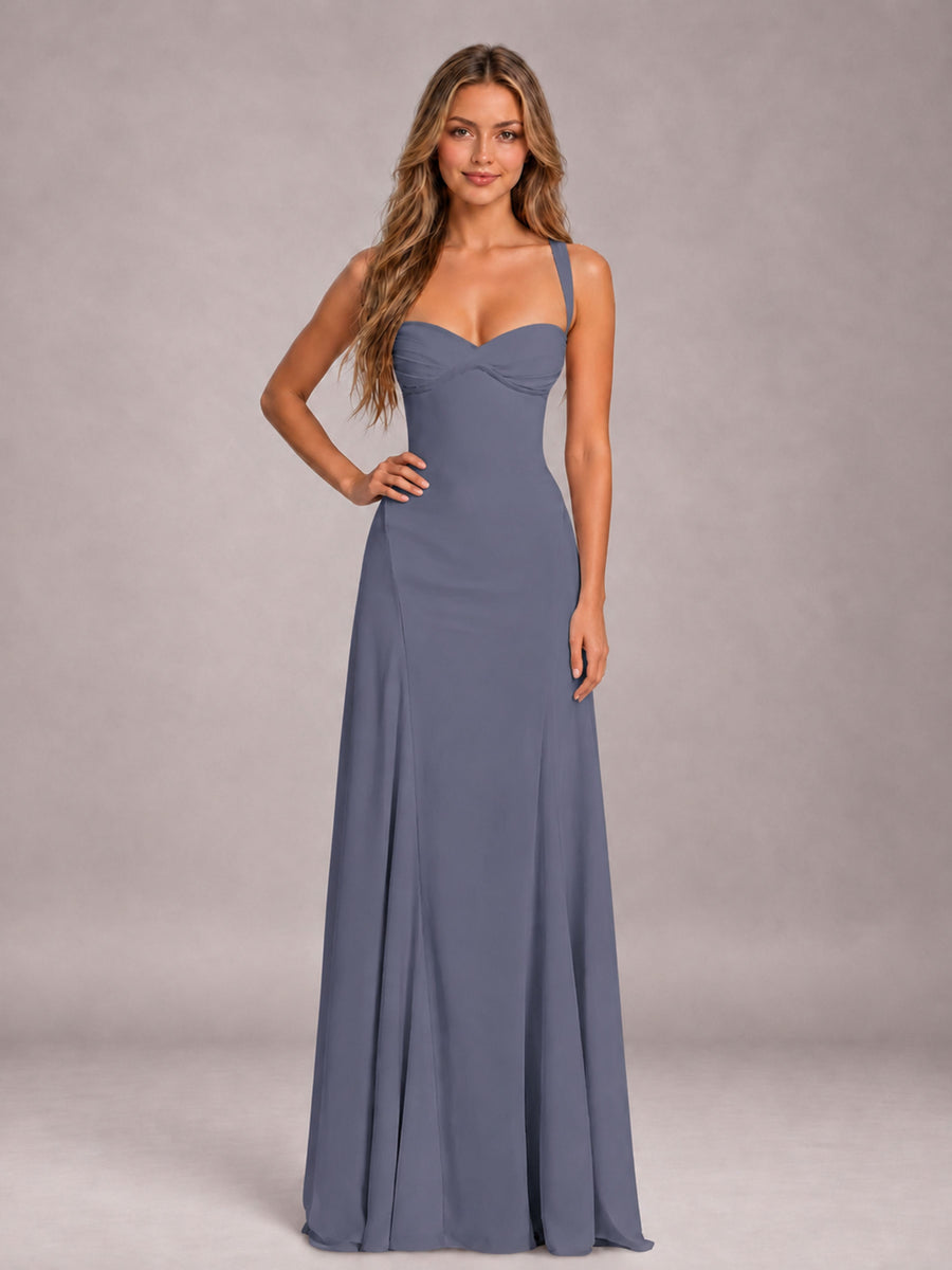 Stormy Blue A-Line Sweetheart Sleeveless Floor-Length Bridesmaid Dress