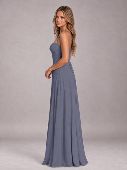 Stormy Blue A-Line Sweetheart Sleeveless Floor-Length Bridesmaid Dress