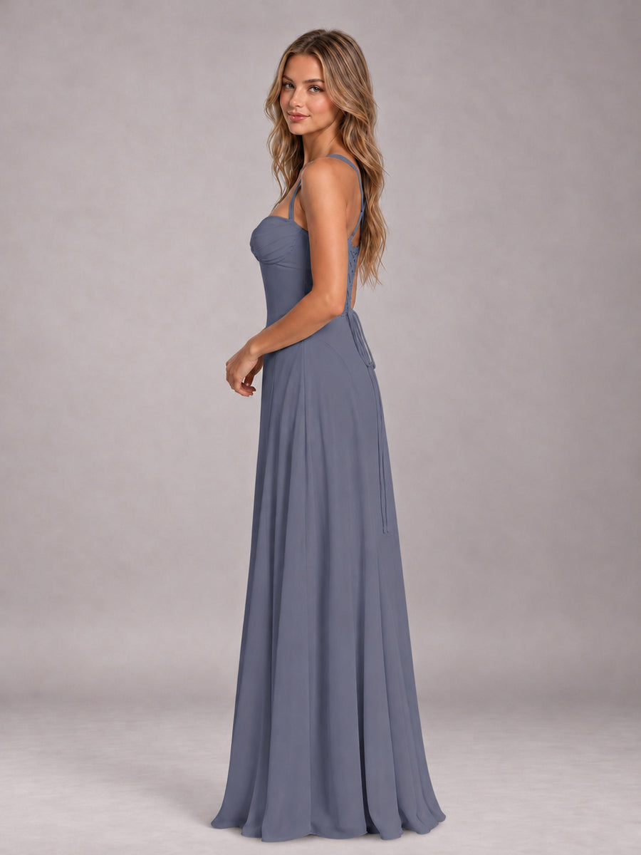 Stormy Blue A-Line Sweetheart Sleeveless Floor-Length Bridesmaid Dress